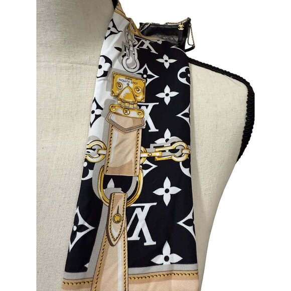 Louis Vuitton Monogram Chain Print Silk Bandeau Scarf Black/White - Picture 2 of 6
